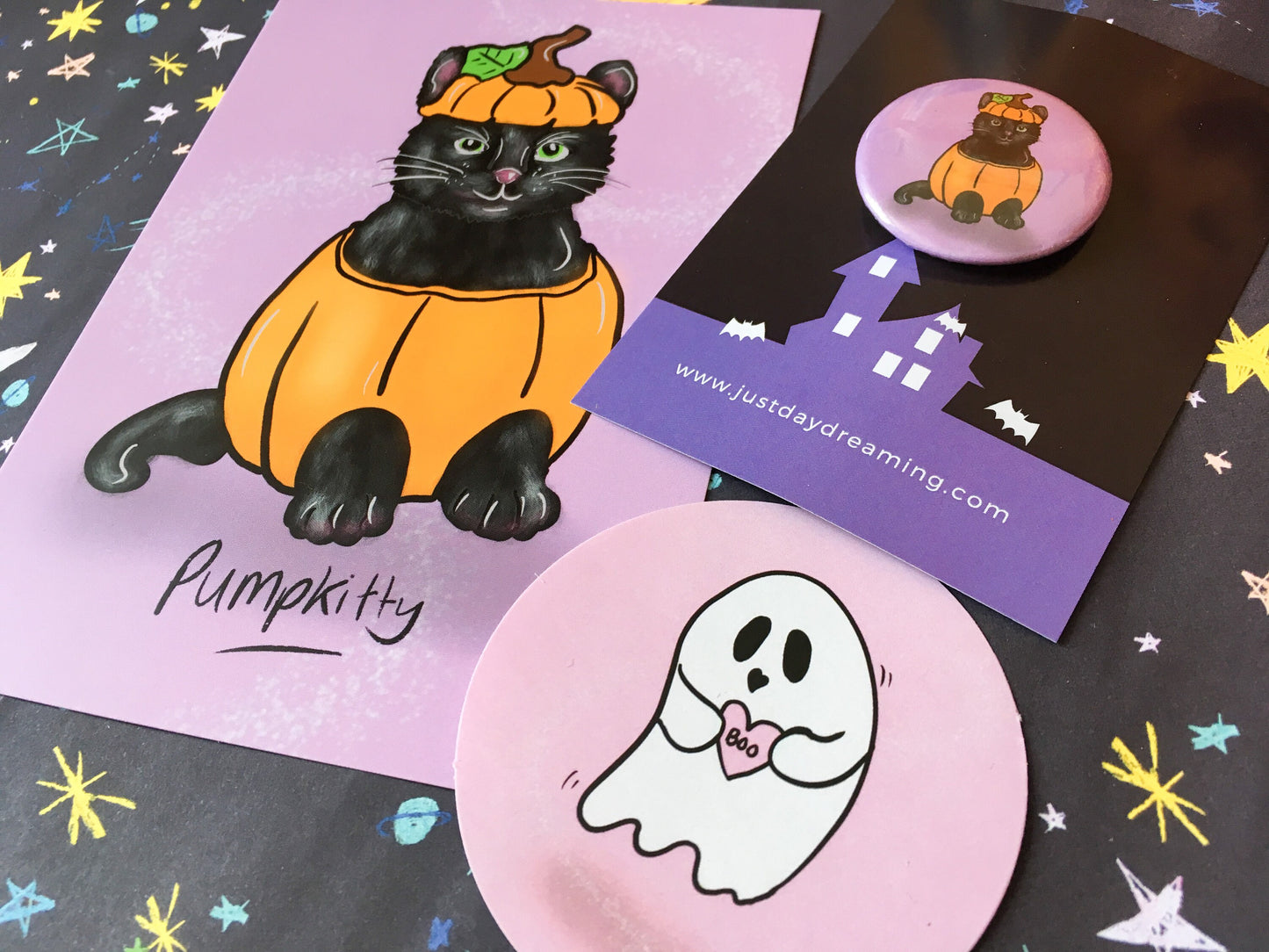 Black Cat Postcard Set, Halloween Stationery