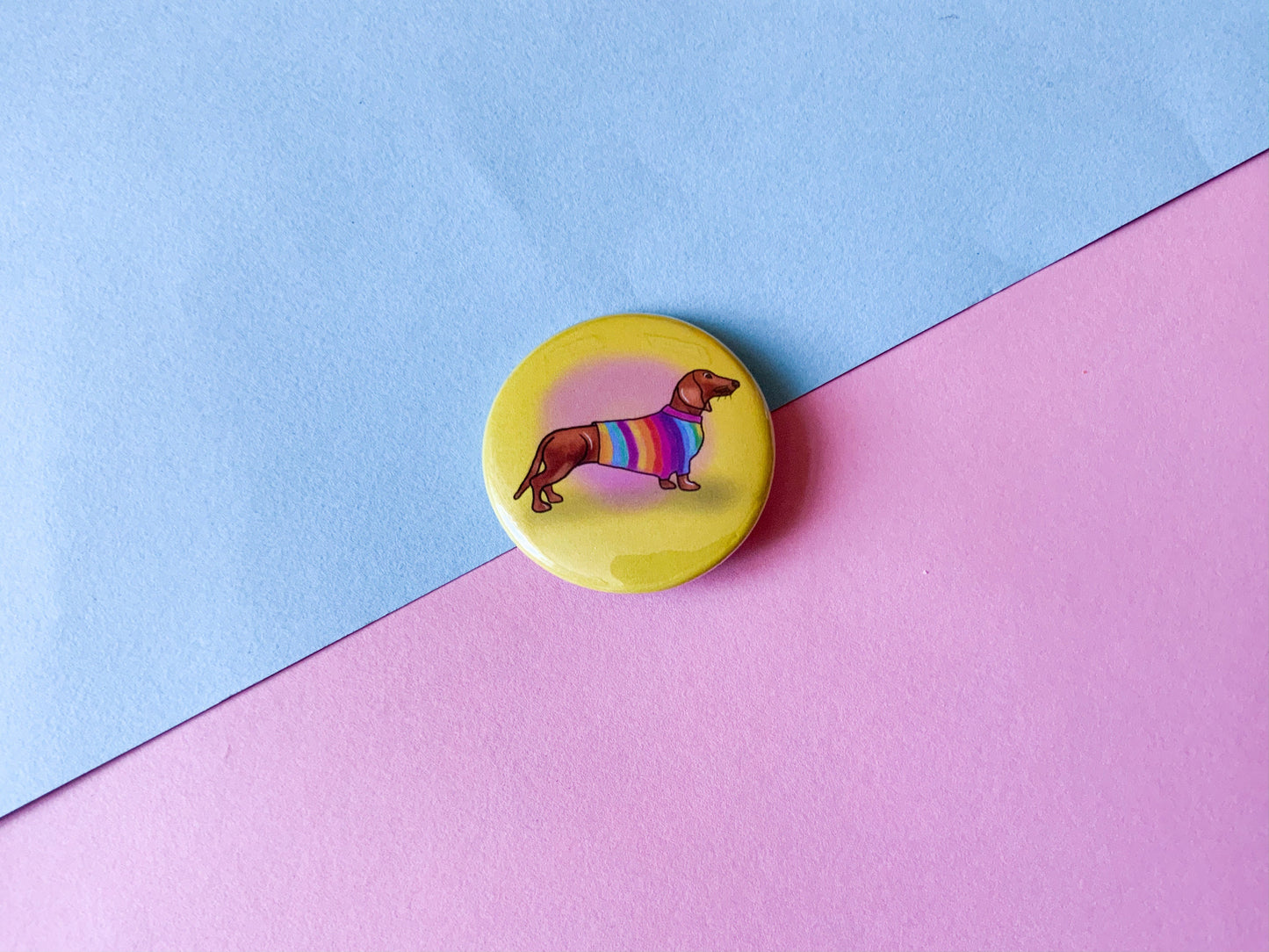 Rainbow Dachshund Badge, Cute Sausage Dog