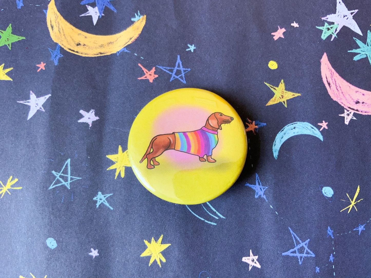 Rainbow Dachshund Badge, Cute Sausage Dog