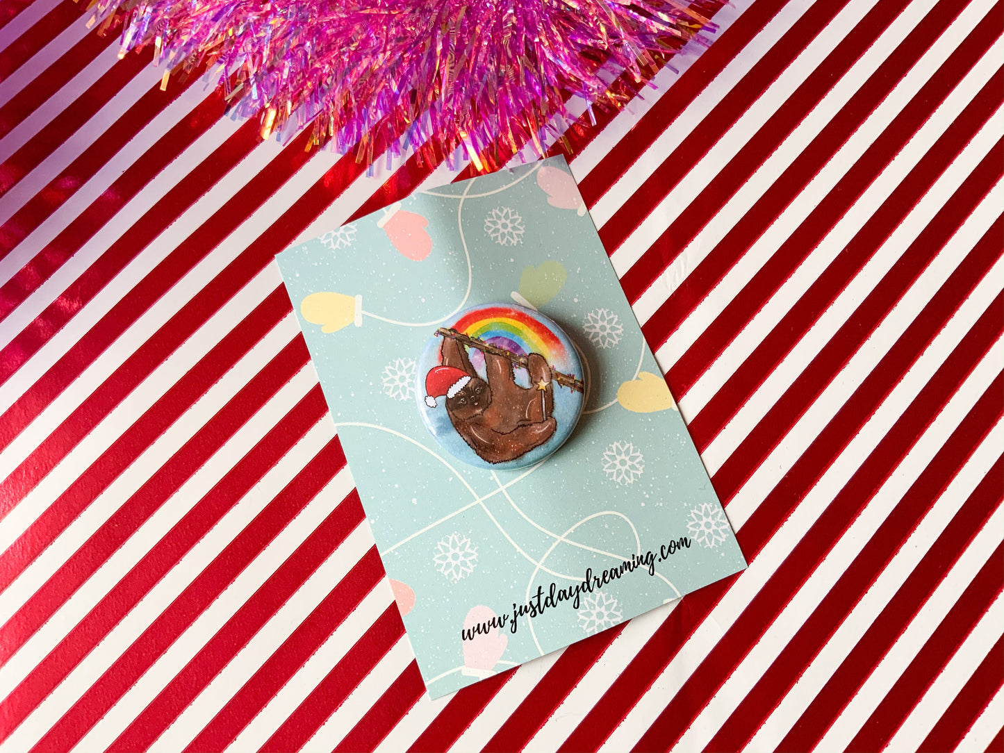 Christmas Sloth Badge, Animal Stocking Filler