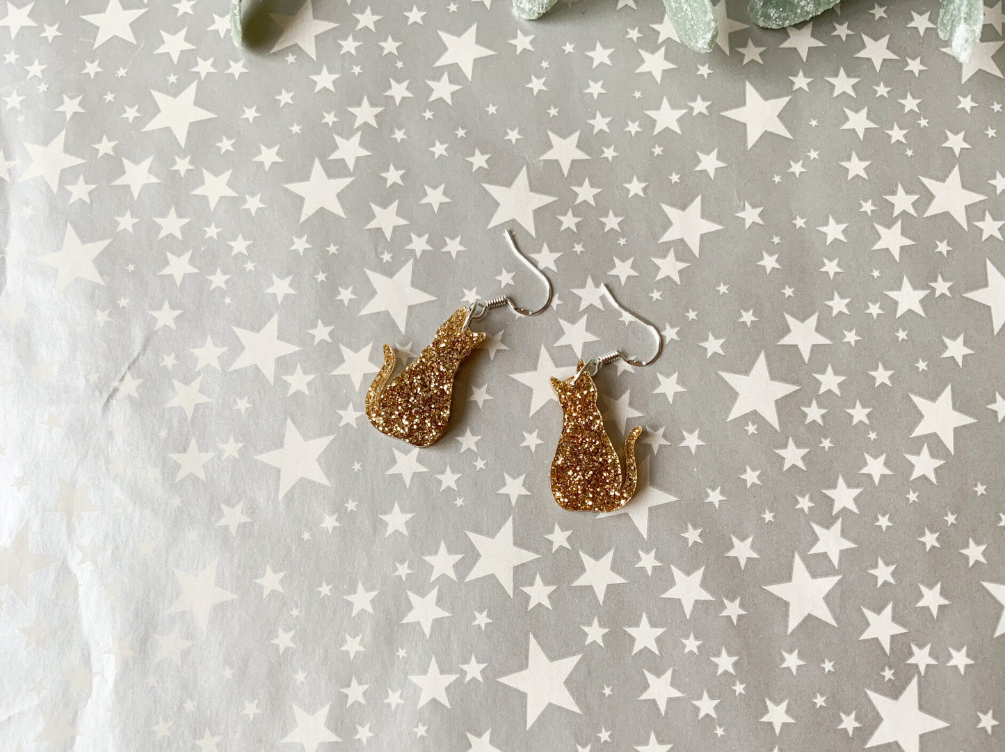Glitter Cat Earrings, Animal Jewellery