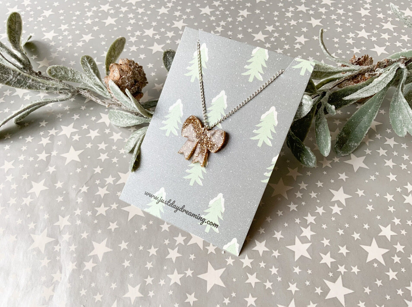 Bow Glitter Necklace, on Trend Jewellery