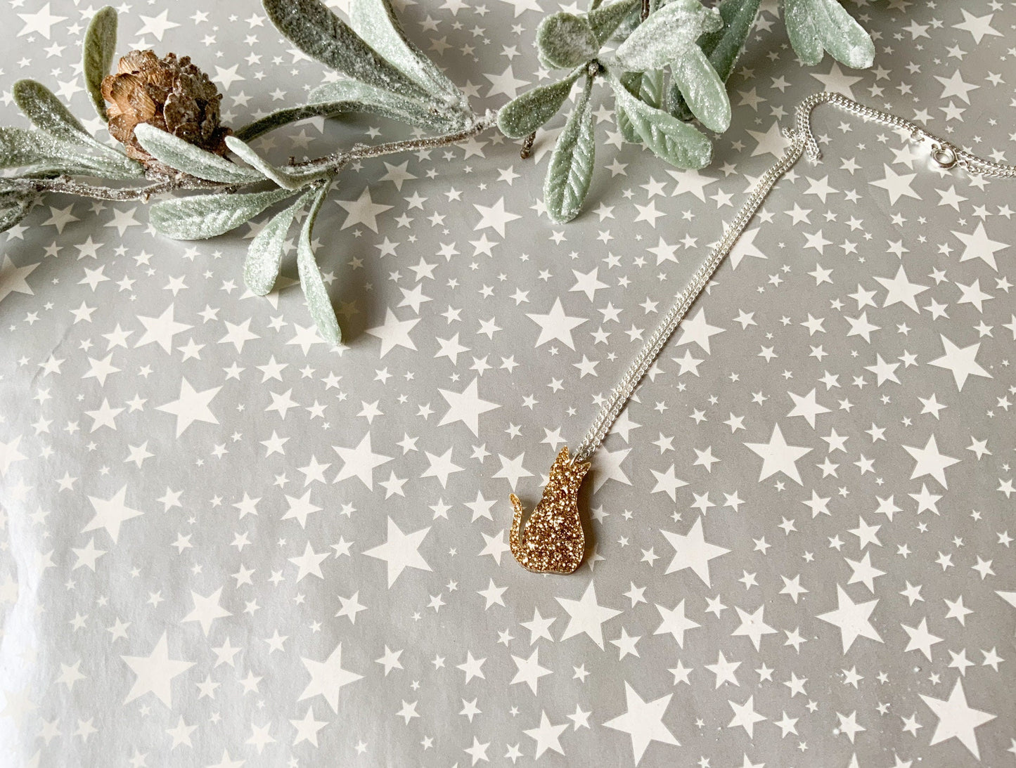 Cat Glitter Necklace, Winter Jewellery