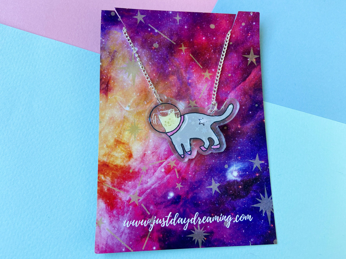 Space Cat Necklace, Holographic Star Jewellery