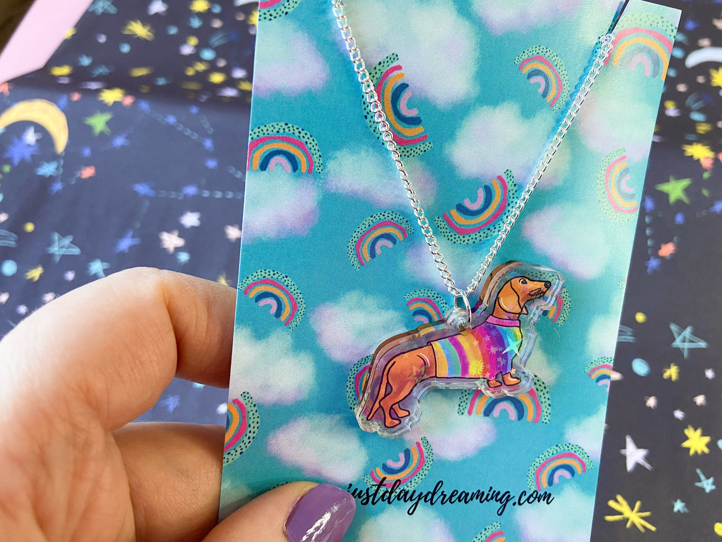 Sausage Dog Necklace, Colourful Dachshund Jewellery