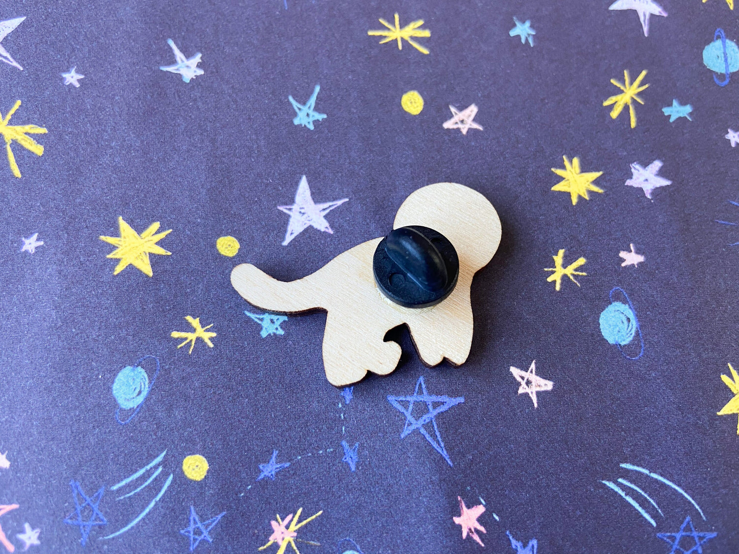Space Cat Wooden Pin Badge