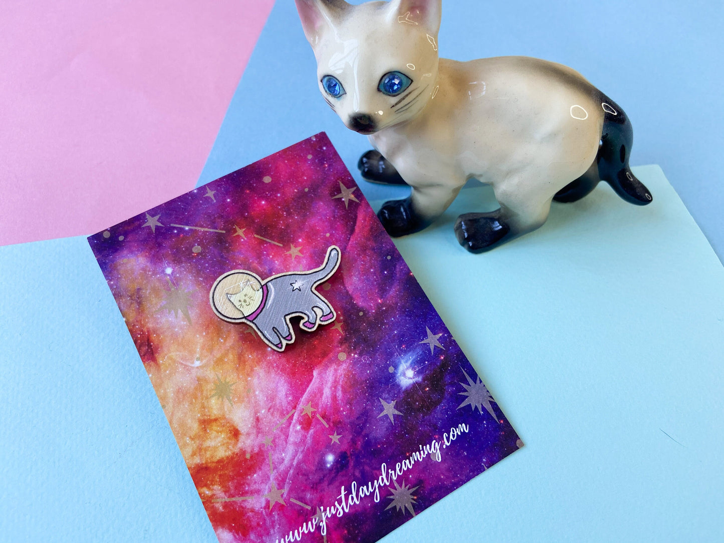 Space Cat Wooden Pin Badge