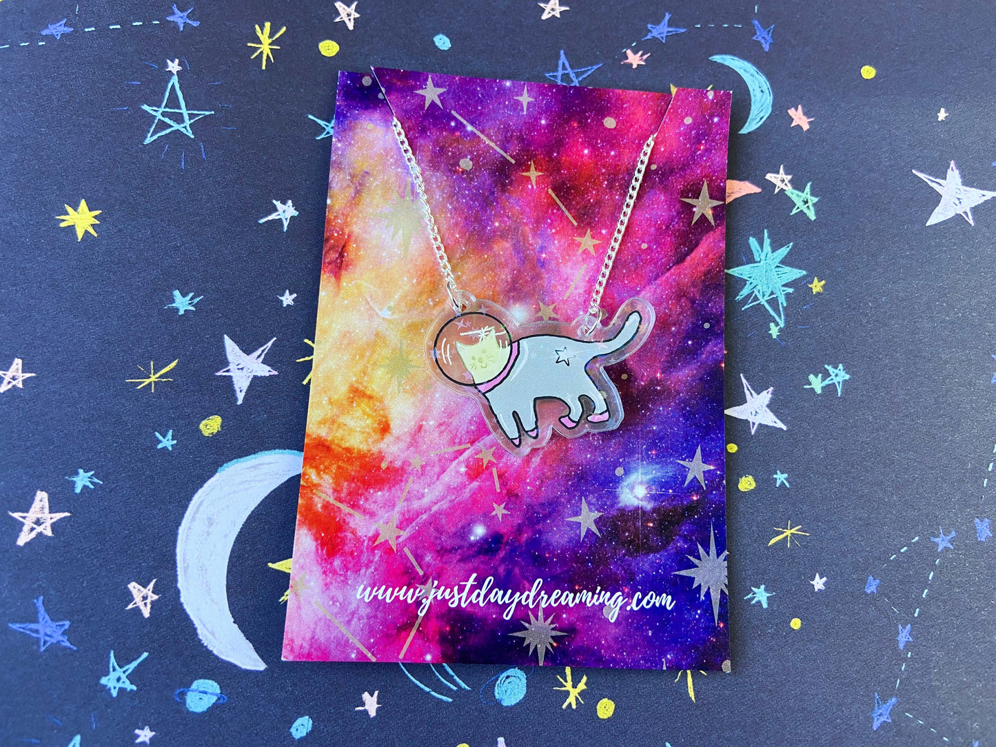 Space Cat Necklace, Holographic Star Jewellery