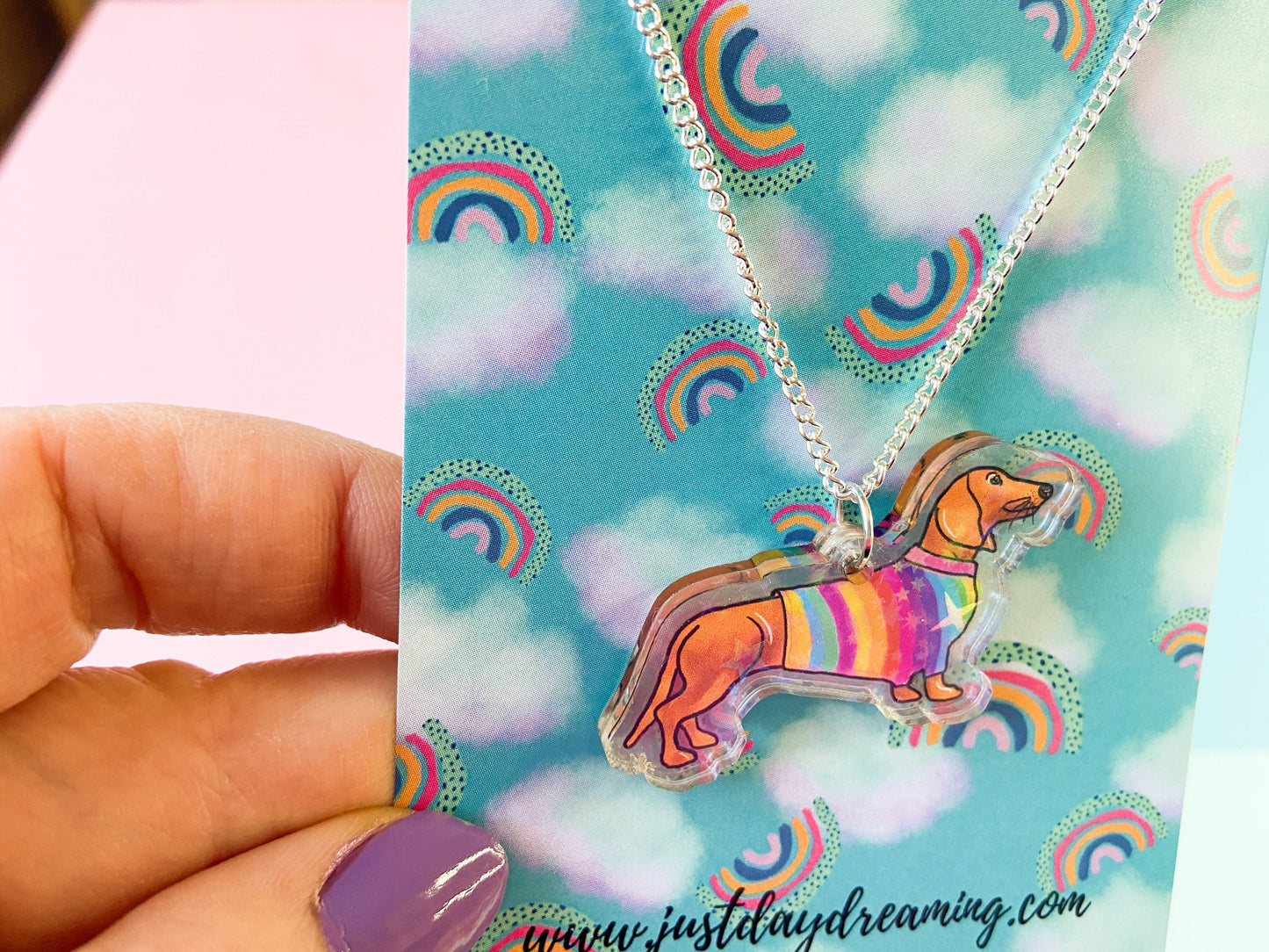 Sausage Dog Necklace, Colourful Dachshund Jewellery