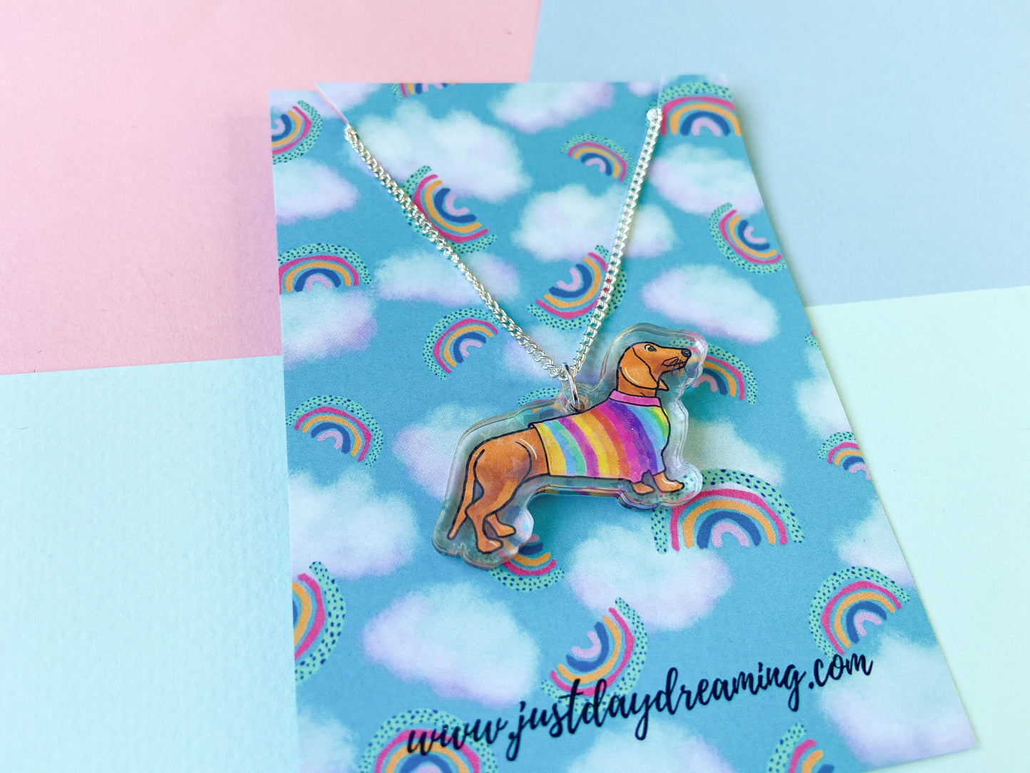 Sausage Dog Necklace, Colourful Dachshund Jewellery