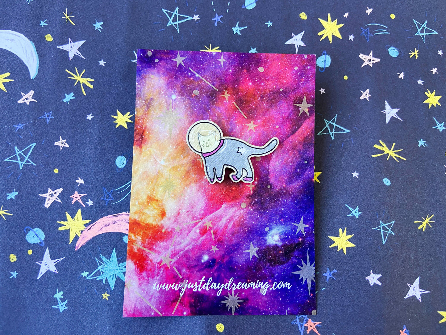 Space Cat Wooden Pin Badge