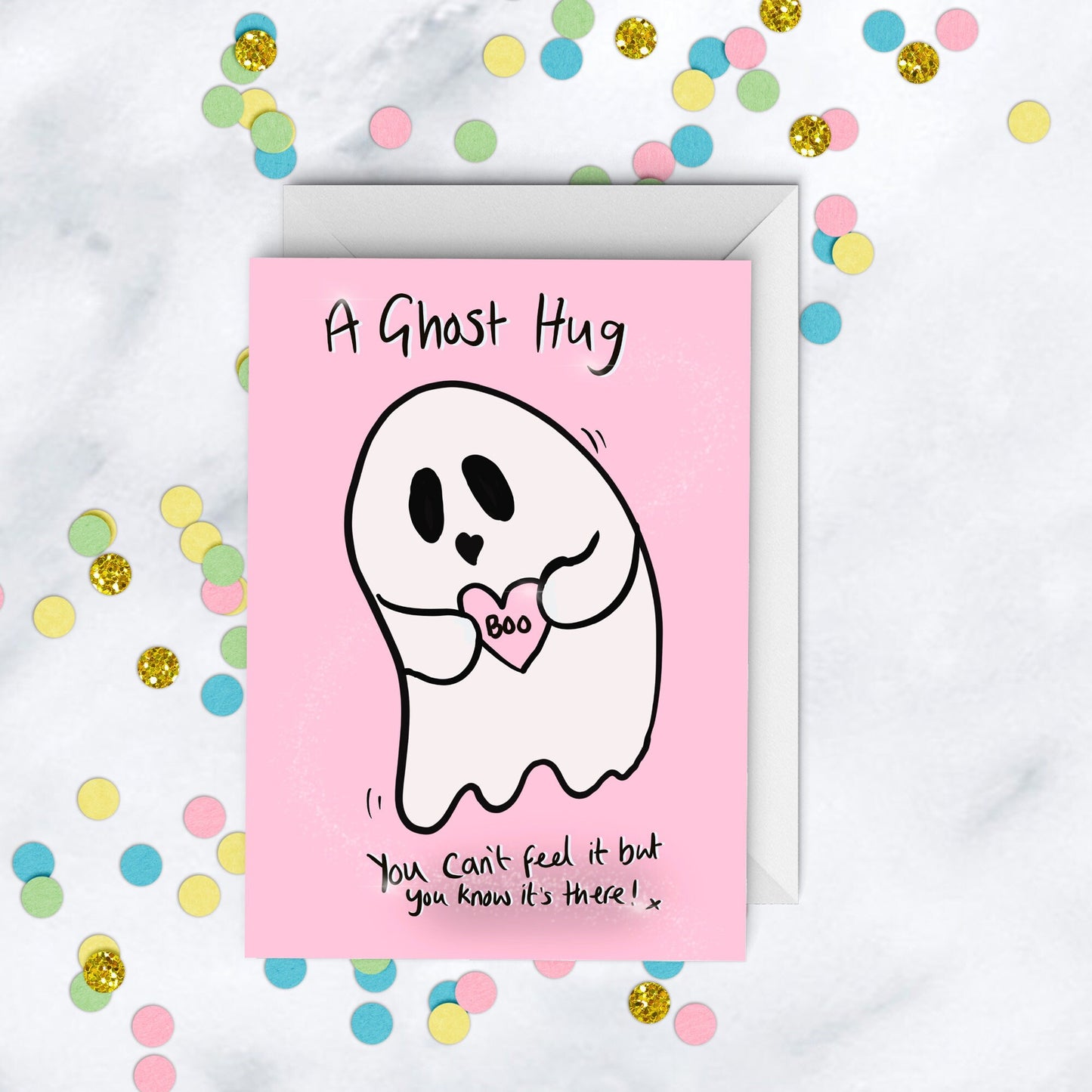 Cute Ghost Hug Card, Miss You Friend, Halloween