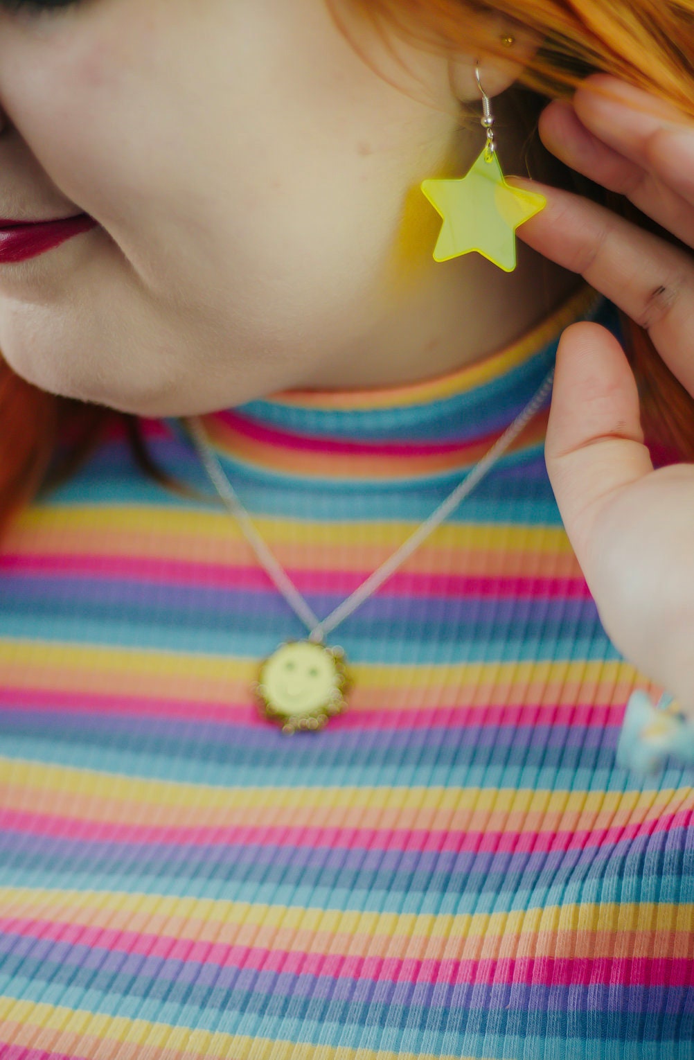 Fluro Star Earrings, Yellow Neon Jewellery