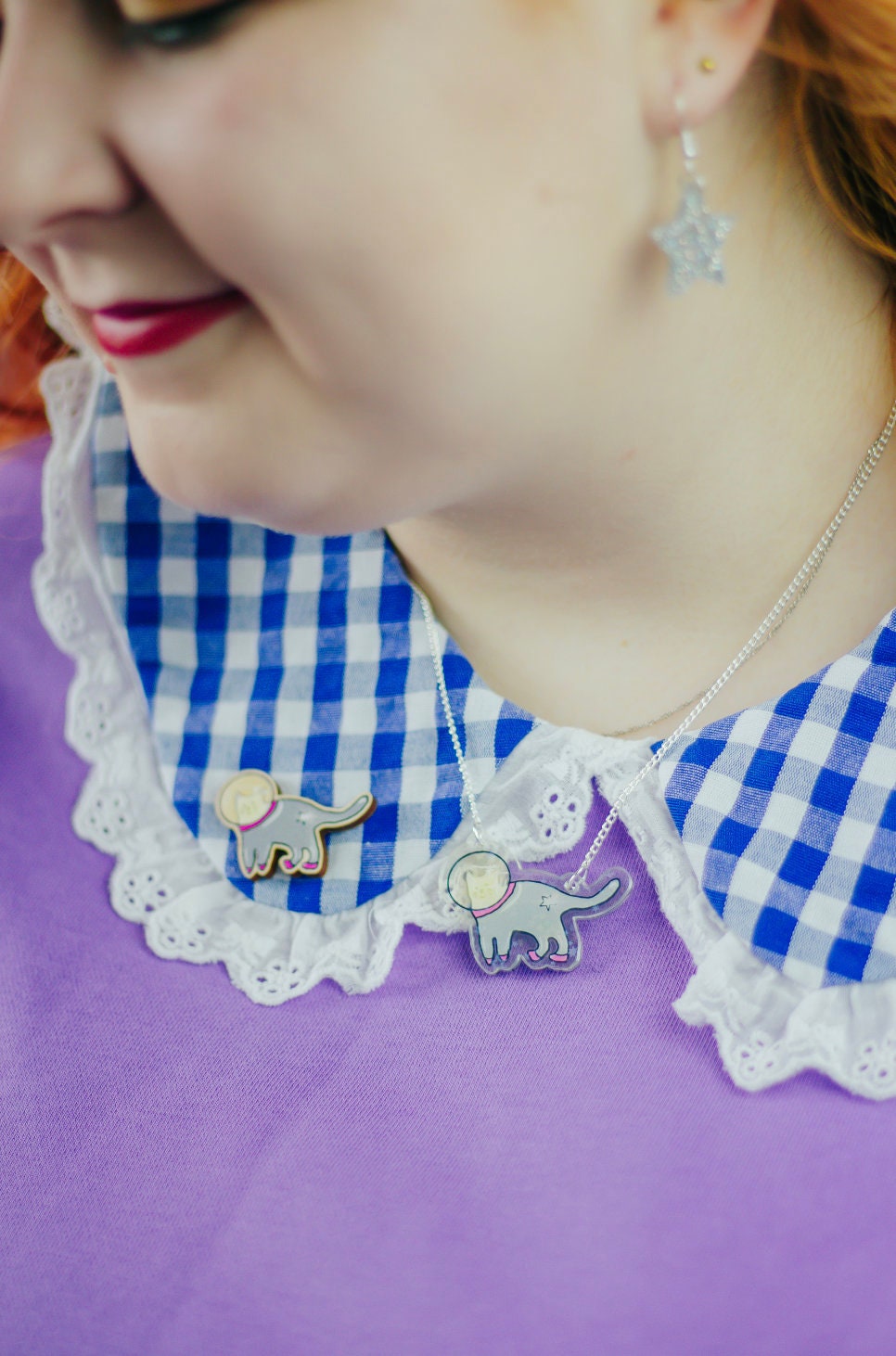 Space Cat Necklace, Holographic Star Jewellery