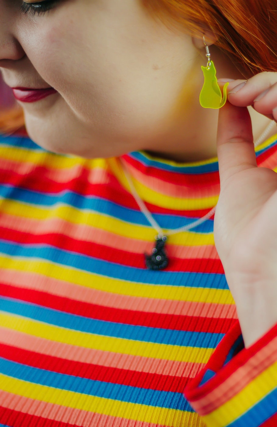 Neon Yellow Cat Earrings, Autumn Jewellery