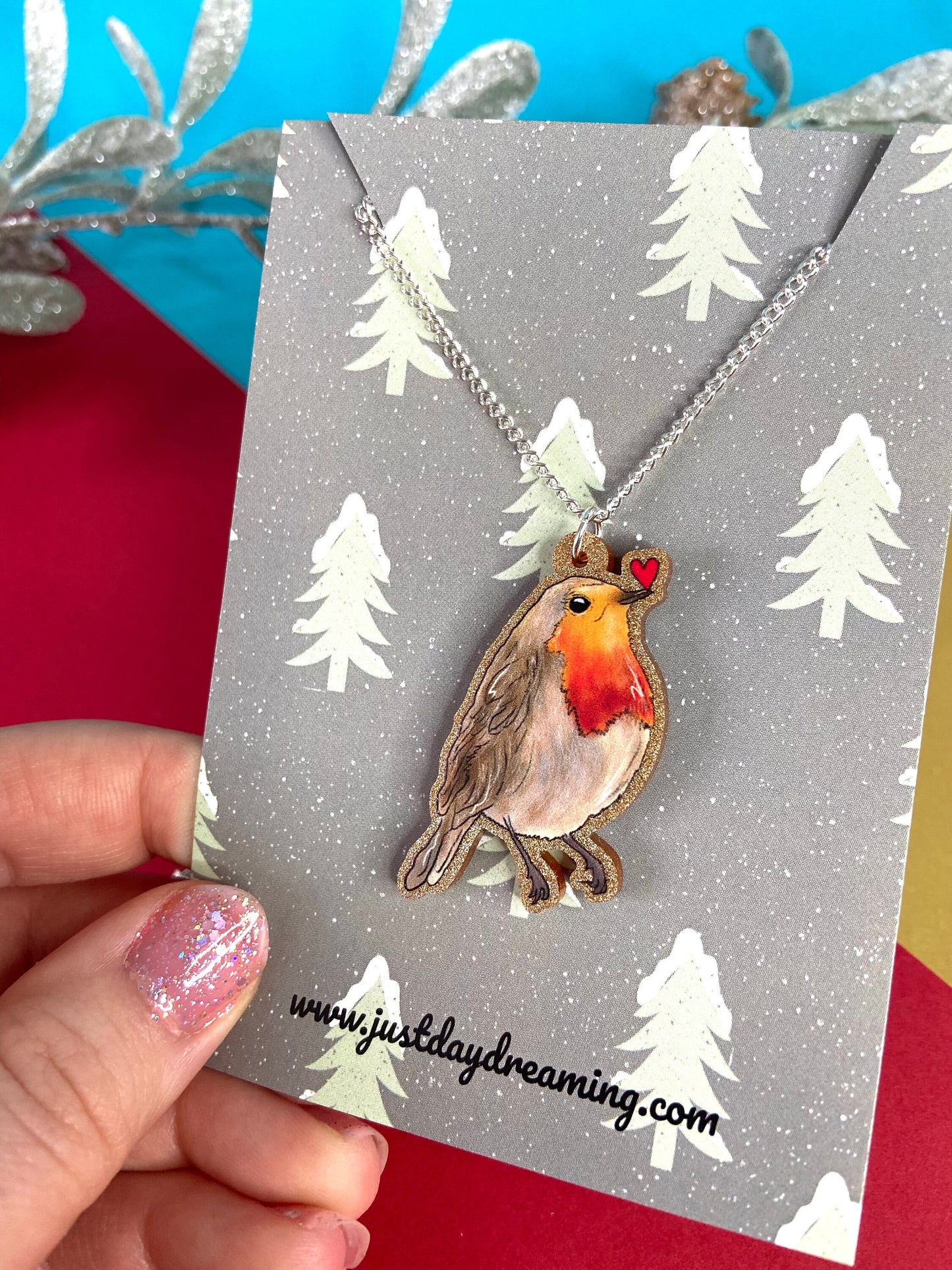 Robin Heart Necklace, Winter Jewellery