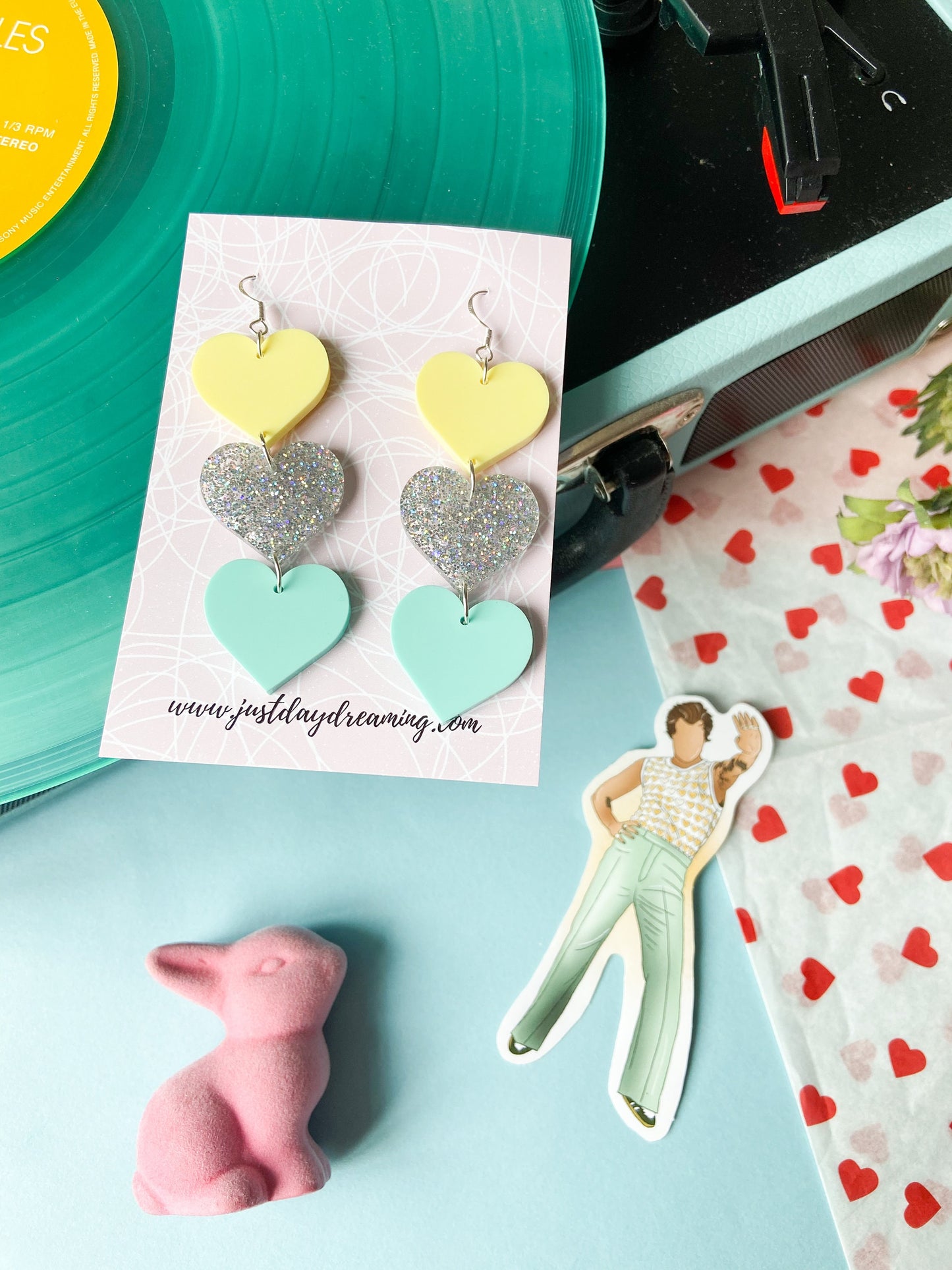 Red and White Heart Earrings, Harries Jewellery