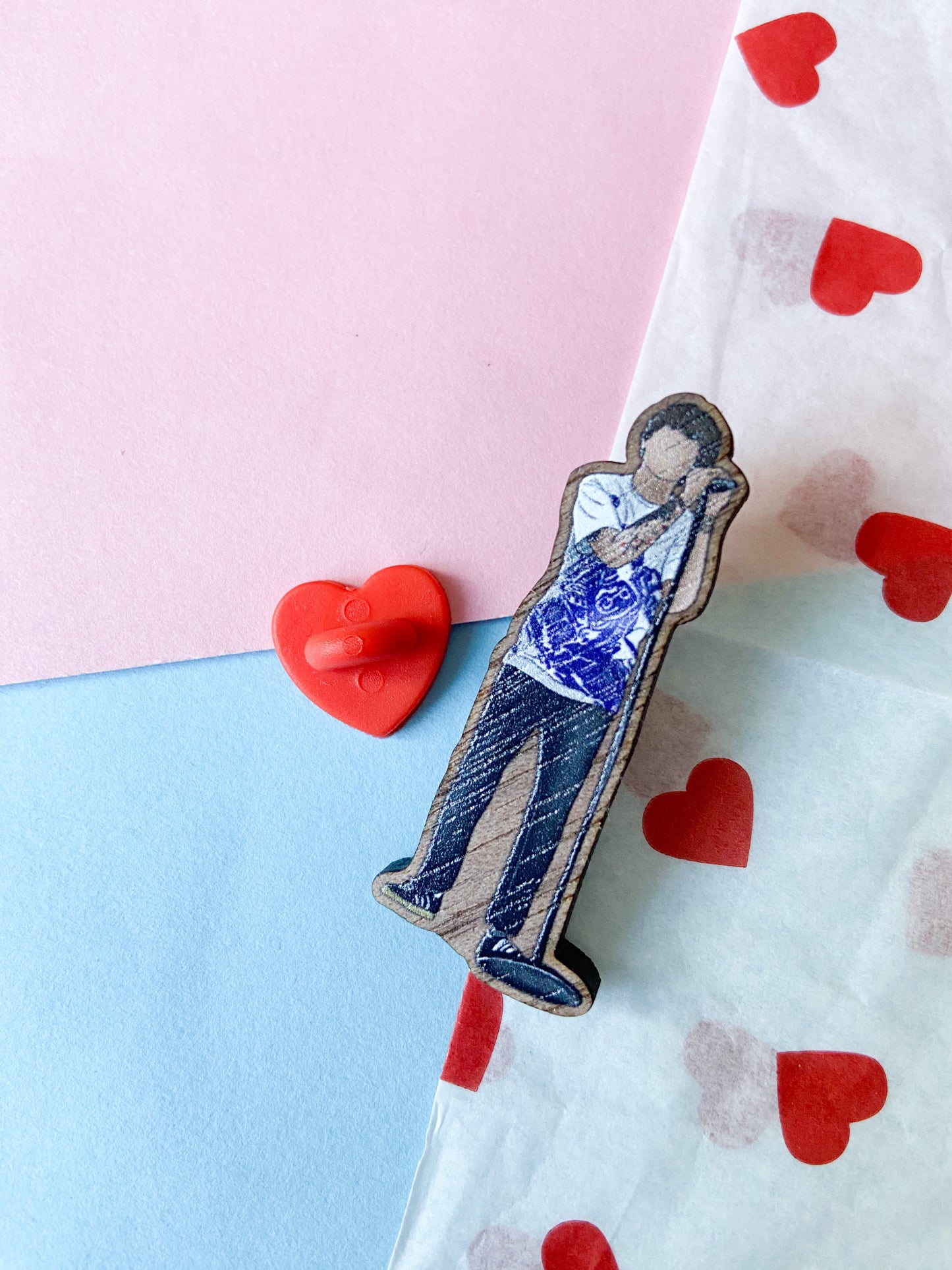 Louis Pin Badge, Louies Walnut Wooden Brooch, Valentine's Gift