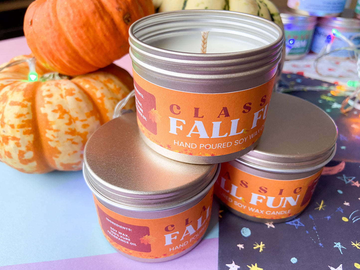 Classic Fall Fun Candle in Tin, Harry Coded Gift