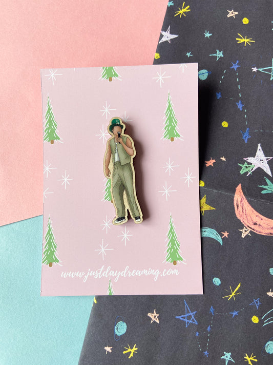 Niall Irish Princess Wooden Pin Badge Brooch