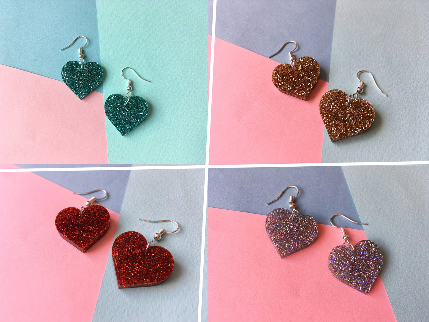 Glitter Earrings, Lover Heart Acrylic Earrings