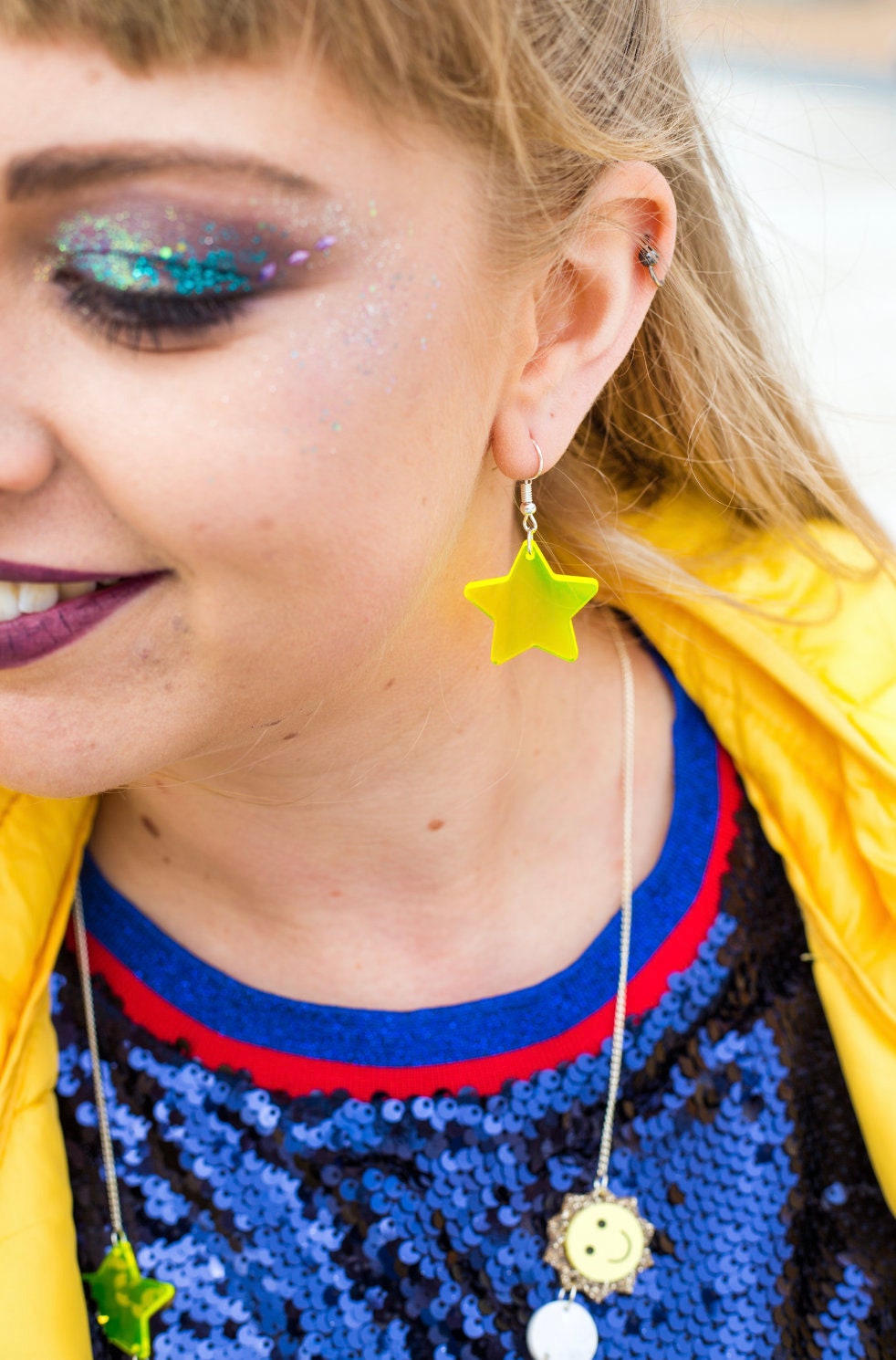 Fluro Star Earrings, Yellow Neon Jewellery