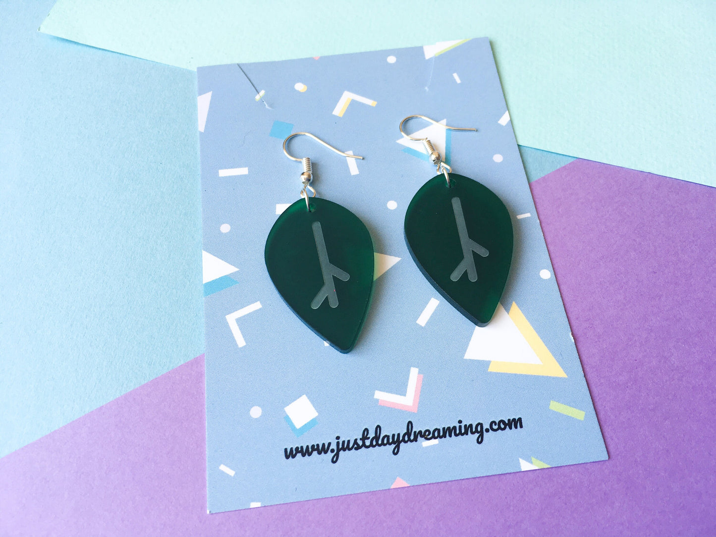 Green Leaf Earrings, Frost Acrylic Jewellery