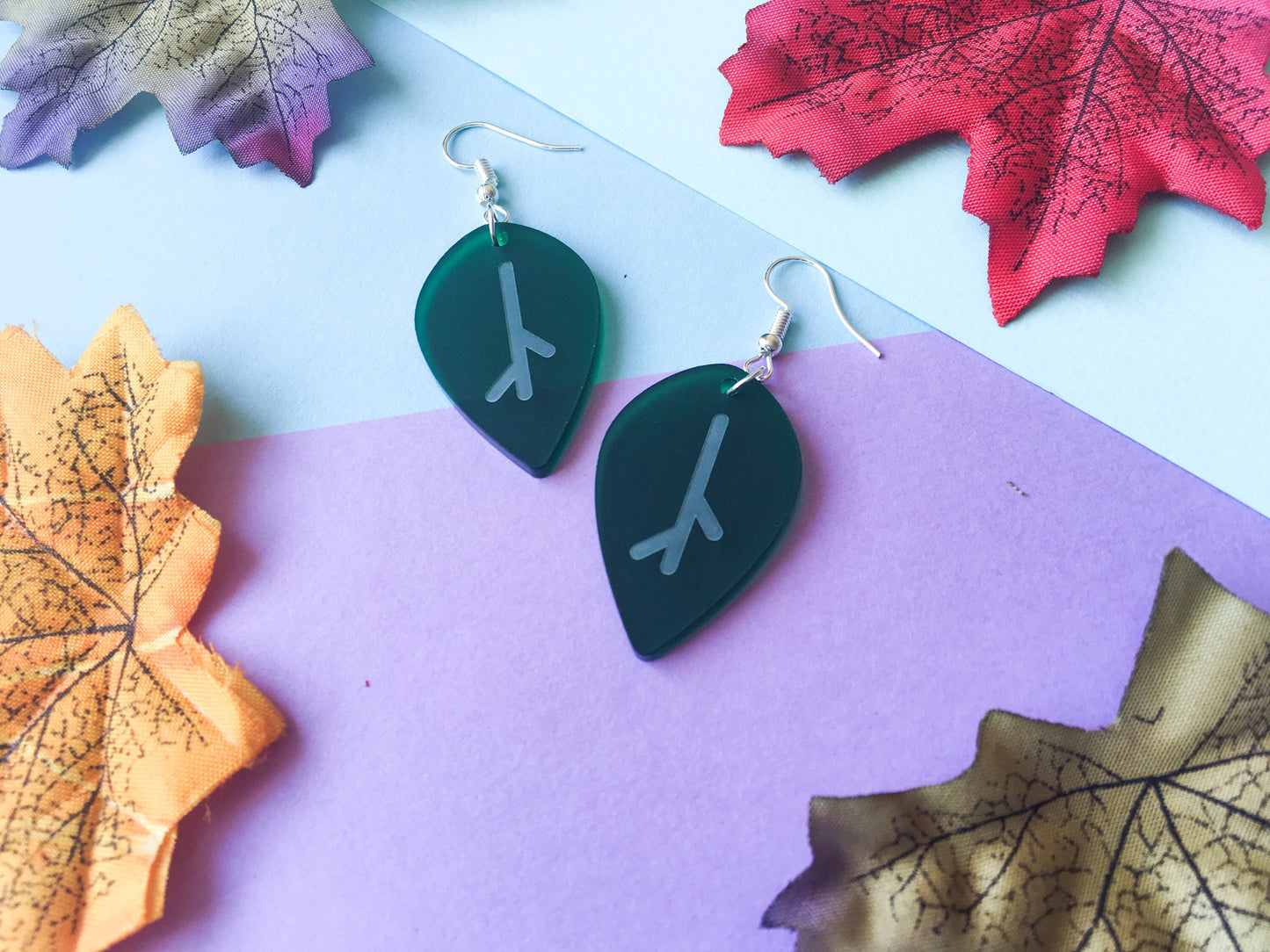 Green Leaf Earrings, Frost Acrylic Jewellery