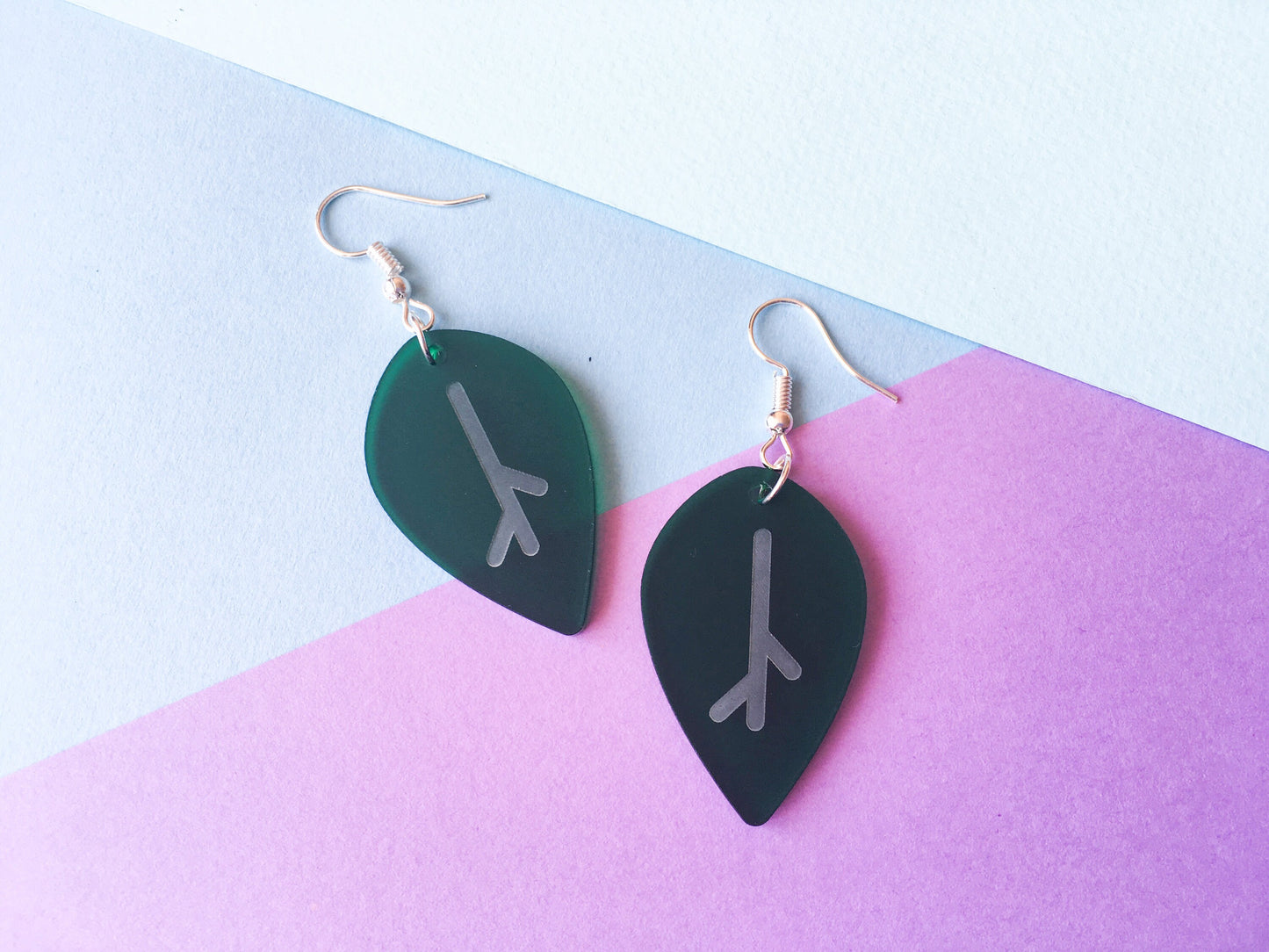 Green Leaf Earrings, Frost Acrylic Jewellery