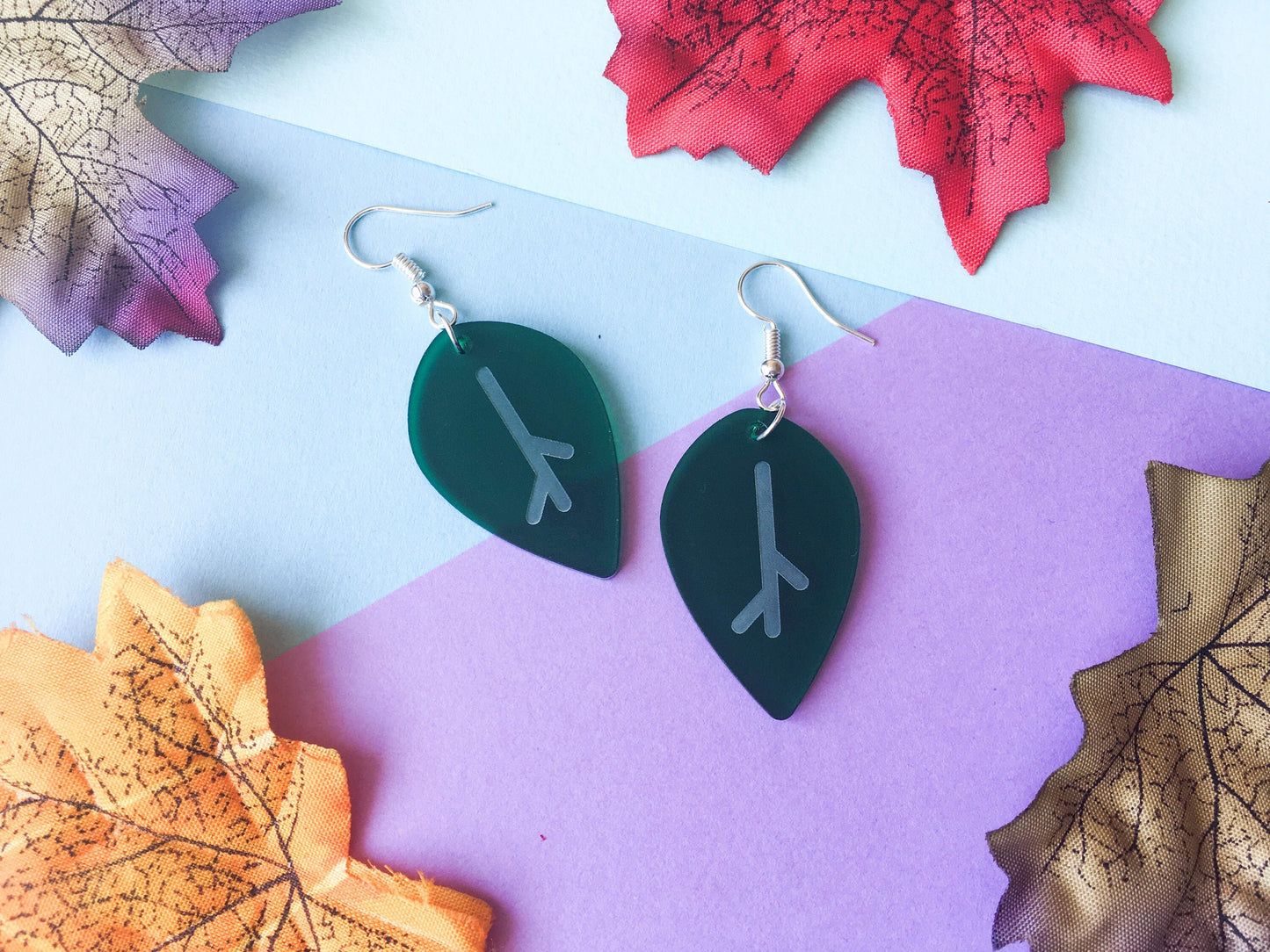 Green Leaf Earrings, Frost Acrylic Jewellery