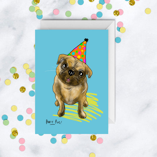Party Pug, Dog Birthday Card