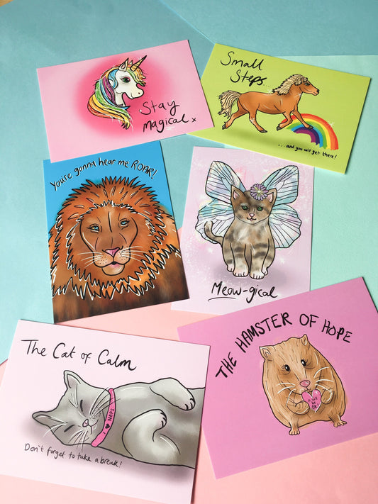 Animal Motivation Postcard Set, A6 Cute Animal Postcards