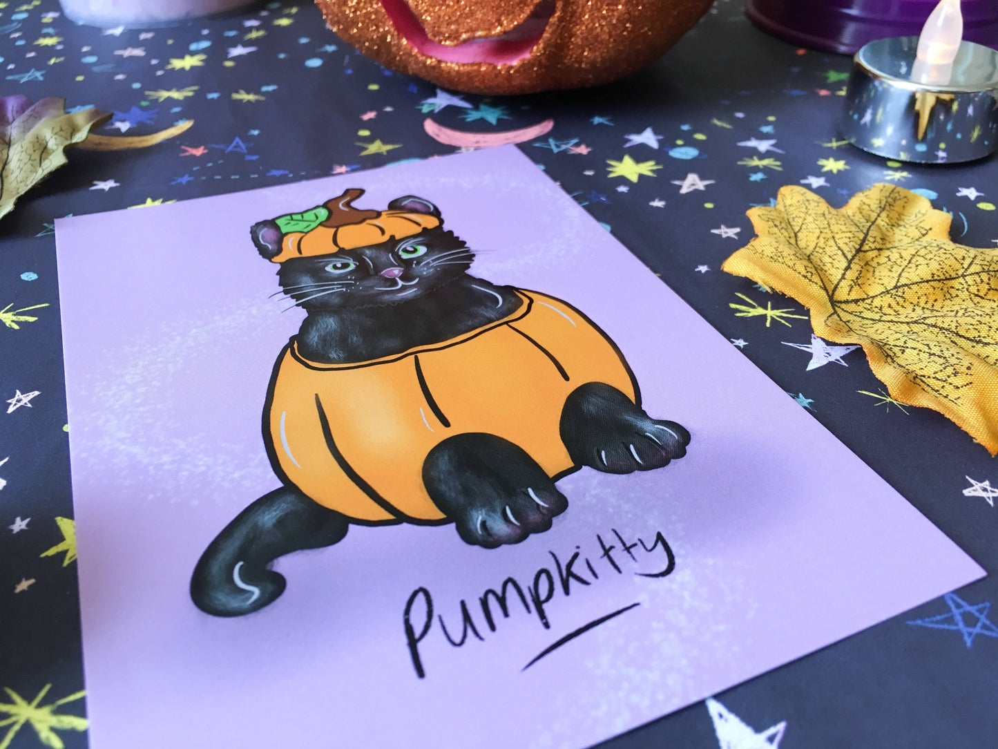 Halloween Black Cat Pumpkin A6 Postcard