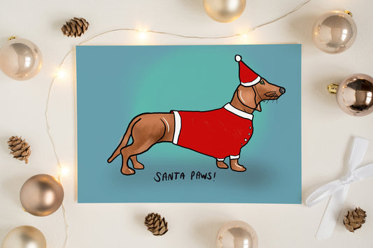 Santa Paws Sausage Dog Christmas Card, Fun Festive Dachshund