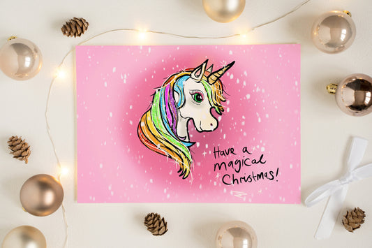 Magical Unicorn Christmas Card, Whimsical Christmas