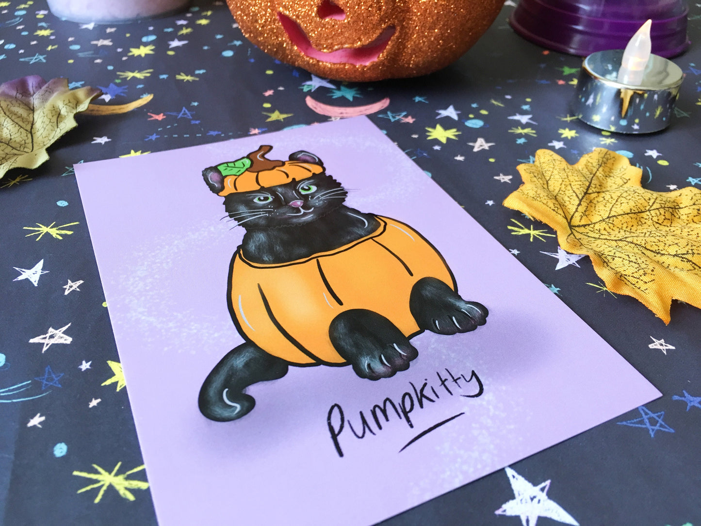 Halloween Black Cat Pumpkin A6 Postcard