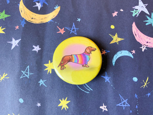 Rainbow Dachshund Badge, Cute Sausage Dog