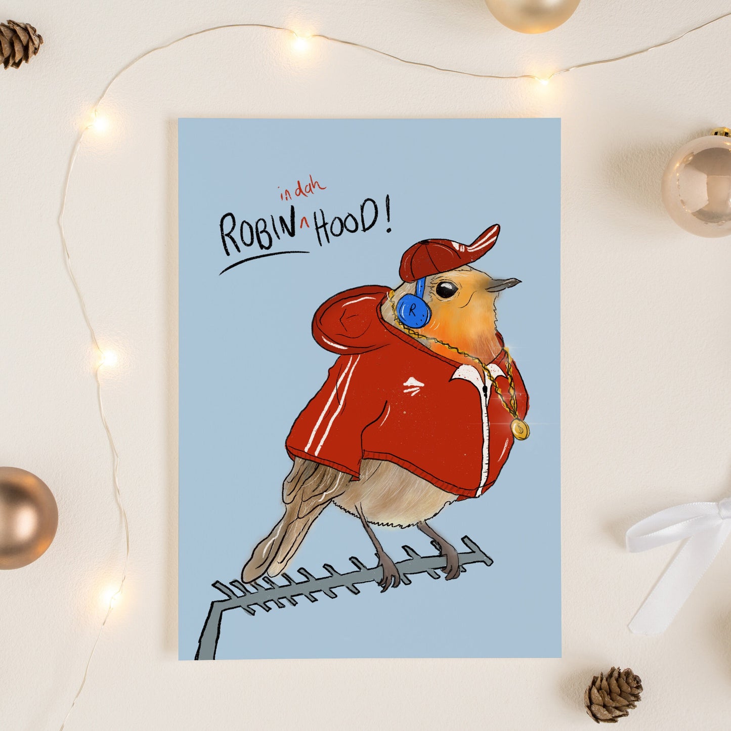 Robin in dah Hood Christmas Card, Funny Christmas Illustration