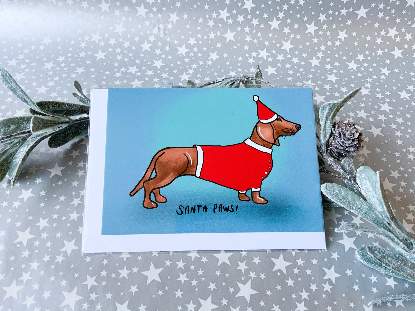 Santa Paws Sausage Dog Christmas Card, Fun Festive Dachshund