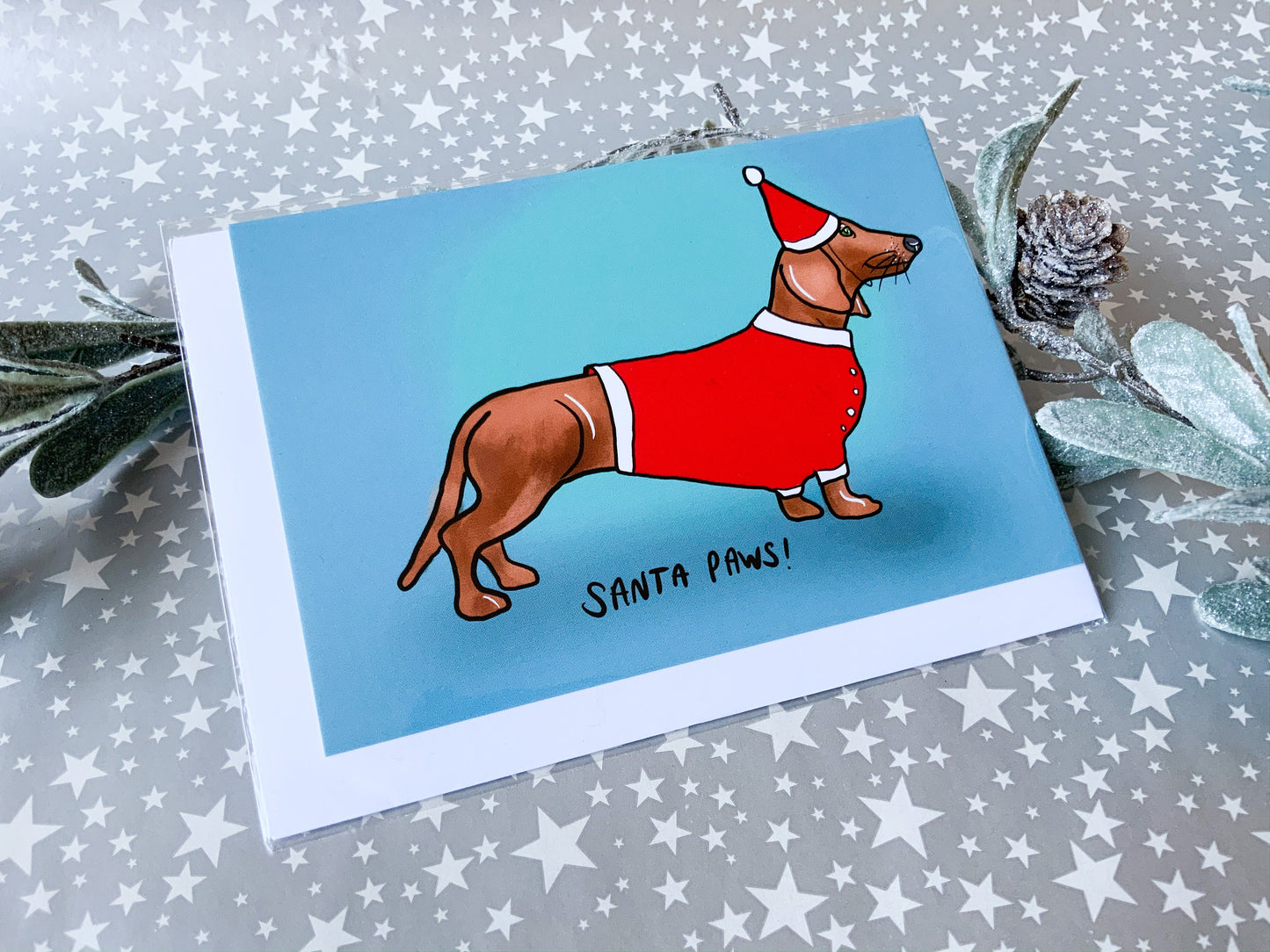 Santa Paws Sausage Dog Christmas Card, Fun Festive Dachshund