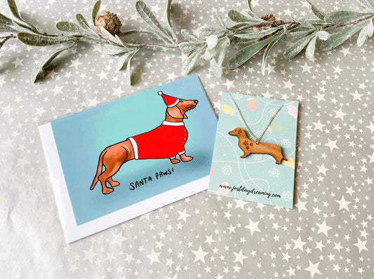 Christmas Dachshund Necklace and Card Set