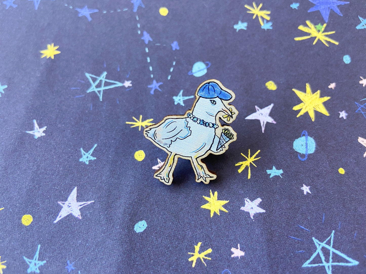 Seagull Wooden Pin Badge, Bird Brooch