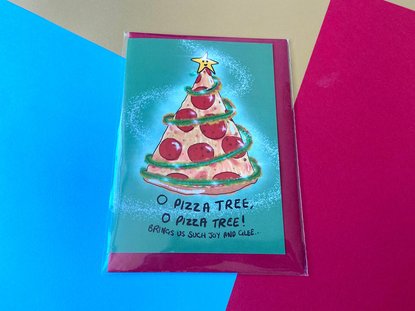 Pizza Tree Christmas Card, Funny Christmas