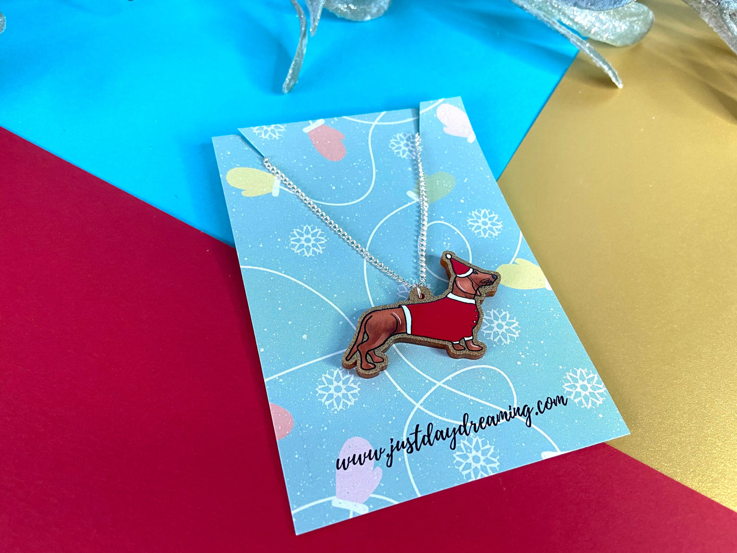 Christmas Sausage Dog Necklace,  Dachshund Jewellery