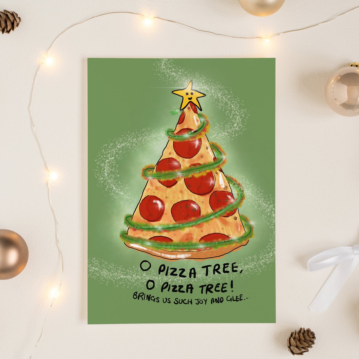 Pizza Tree Christmas Card, Funny Christmas