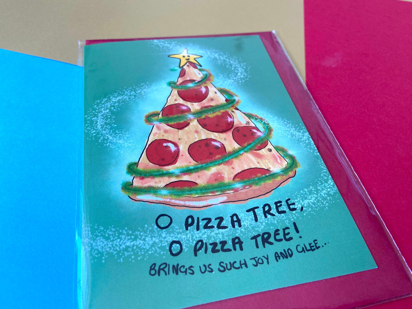 Pizza Tree Christmas Card, Funny Christmas